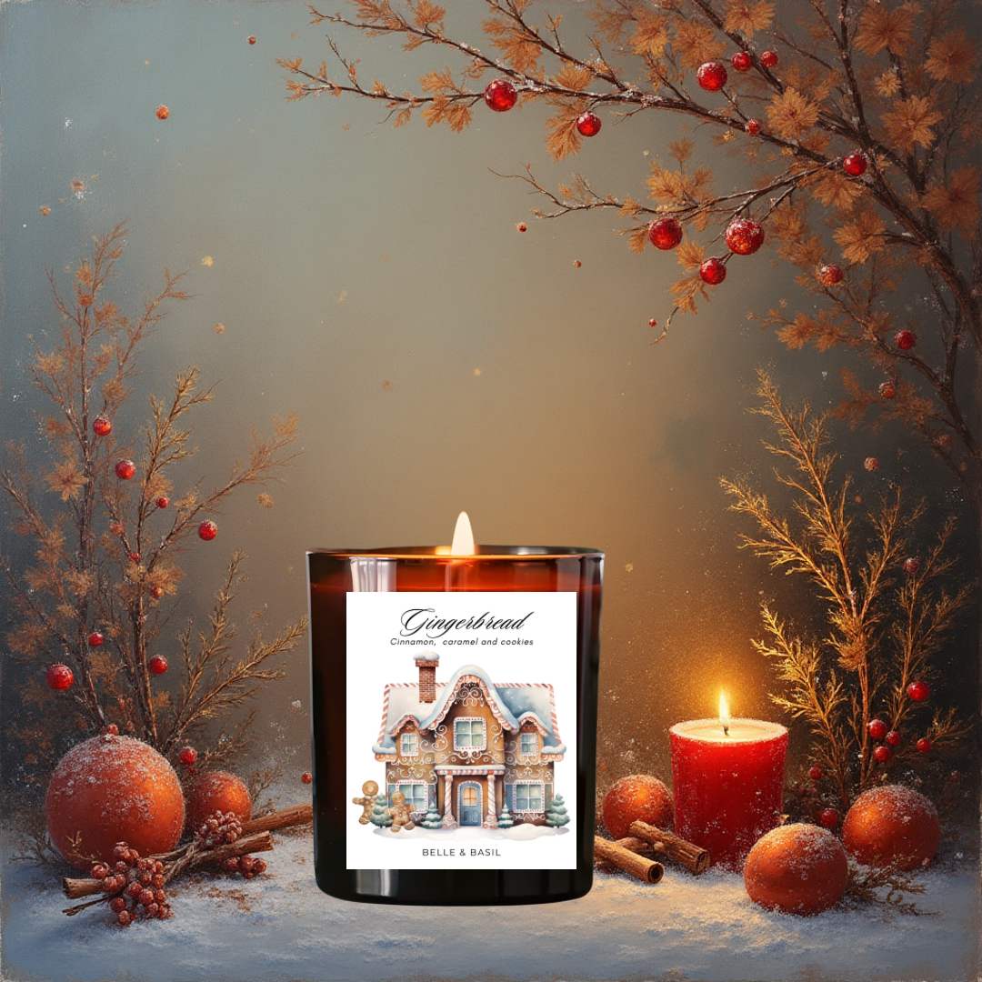 gingerbread kaars met caramel, gingerbread, koekjes, vanille, kerstmis