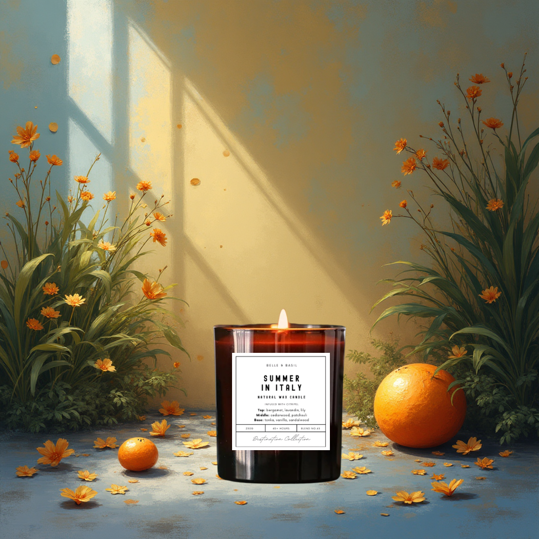 GEURKAARS SUMMER IN ITALY, VERRIJKT MET CITRIPEL, PATCHOELI, SANDELHOUT, CEDERHOUT, EEN ZONOVERGOTEN GEUR
